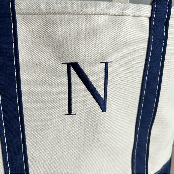 L.L. Bean Boat and Tote Open-Top Made in USA Monogram “N” Navy Regular Medium - Picture 4 of 5